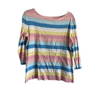 Talbots Women SZ L Multicolor Striped The Talbots Tee 3/4 Sleeve Pullover Top